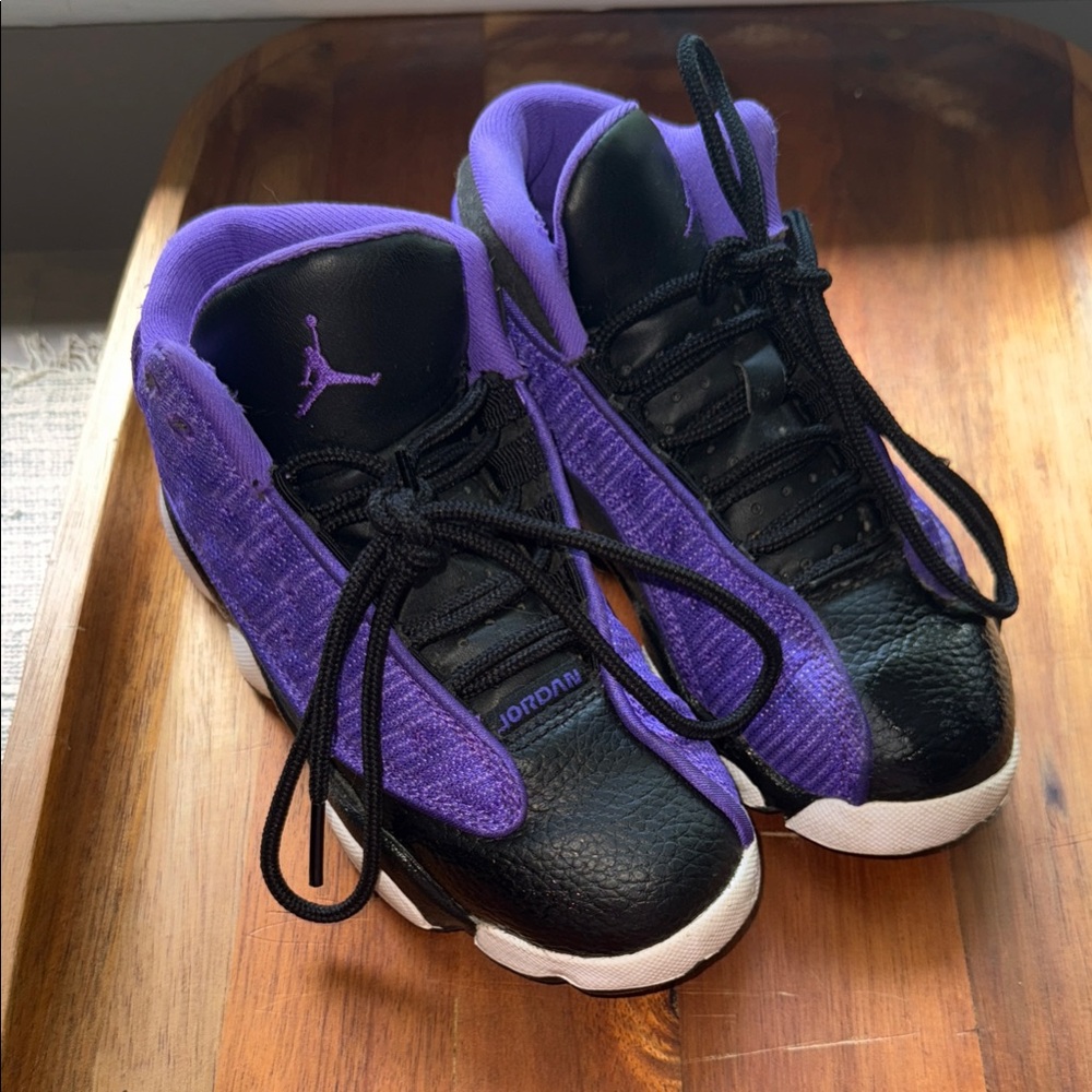 Kids Black and Purple Jordan Sneakers